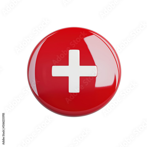 Red circular symbol featuring a prominent white cross against a smooth surface, perfect for medical or first aid themes in any creative project