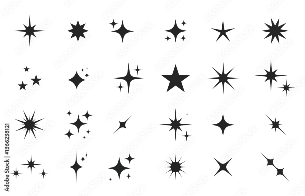 Naklejka premium Twinkle sparkle icons vector collection. Glow effect, shiny star shapes and starburst symbols for award, magic, and luxury designs.