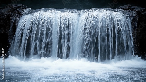 Serene Waterfall Cascading Over Dark Rocks