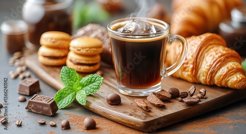 Freshly Baked Croissants With Chilled Drink Served During a Cozy Morning Gath...