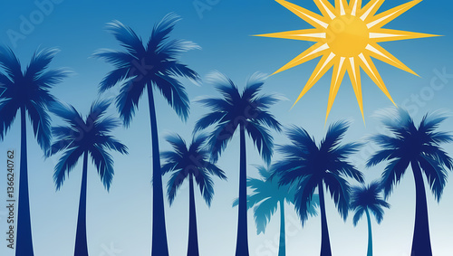 Palm Trees in Silhouette ,against a Striking Sunburst Background