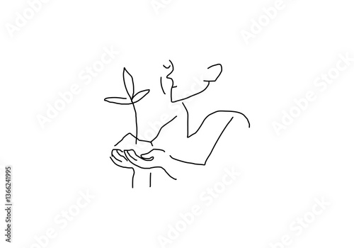 Wallpaper Mural Abstract line art illustration representing planting tree seedlings to save the Earth. Torontodigital.ca