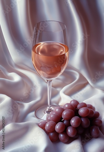 Ros Wine Served Elegantly With Fresh Grapes on Soft Fabric Backdrop