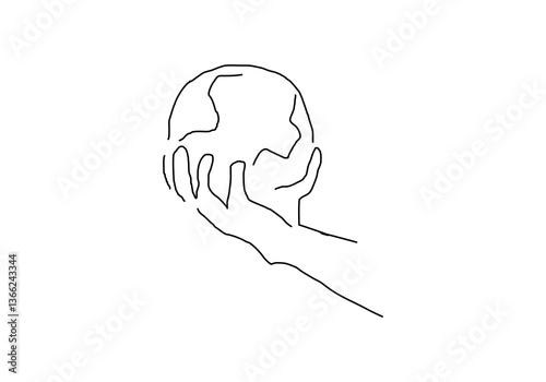 Abstract line art illustration depicting the Earth in human hands.