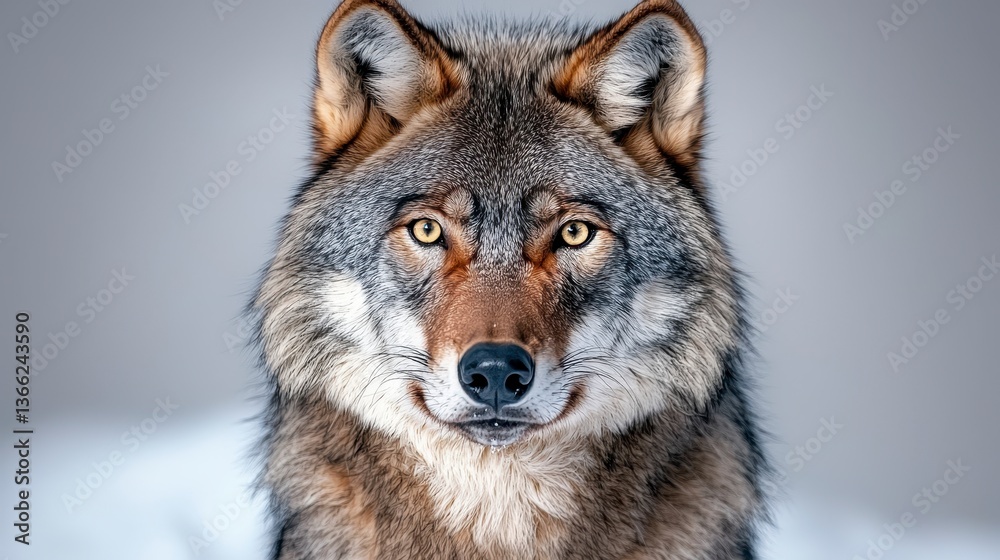 Fototapeta premium Striking realistic image of a wolf isolated on a white background capturing its intense gaze and wild spirit