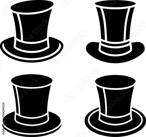Top hat vectors collection black and white, Vector of hat set design