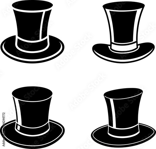 Top hat vectors collection black and white, Vector of hat set design
