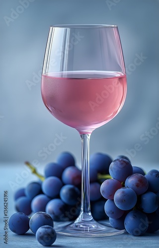 Refreshing Rose Wine in a Glass Paired With Fresh Grapes on a Clean Surface