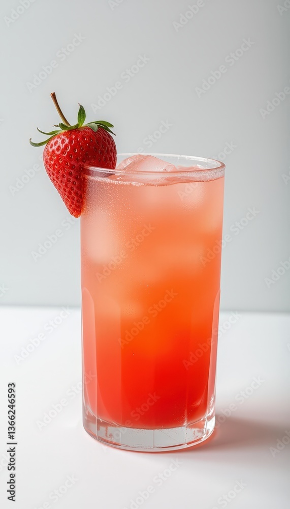 Refreshing strawberry cocktail with ice against a light background Refreshing strawberry cocktail with ice against a light background
