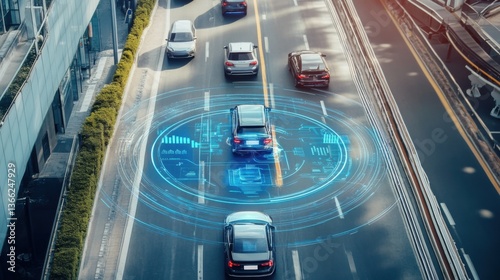 Obraz na płótnie An AI powered system enhancing autonomous vehicles by analyzing road conditions, traffic patterns, and sensor data to make real-time driving decisions for safe navigation w salonie