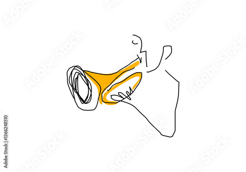  line abstract illustration of a jazz musician playing the trumpet