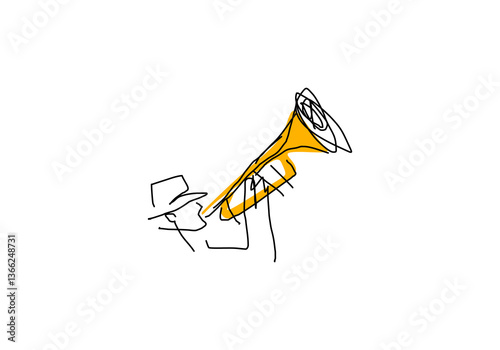  line abstract illustration of a jazz musician playing the trumpet