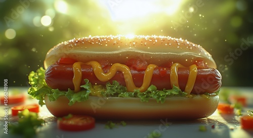 Enjoying a Delicious Hot Dog With Fresh Toppings in a Sunny Outdoor Setting