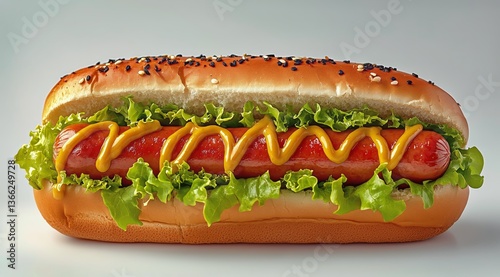 Delicious Hot Dog With Fresh Lettuce, Mustard, and Tomatoes on a Bun