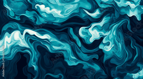 Abstract blue background with waves in dark color palette with  gradient colors amd smooth lines