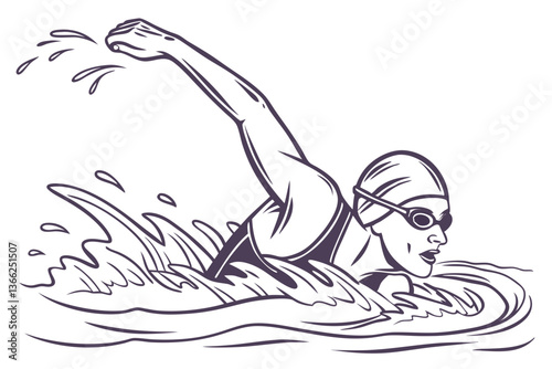 Triathlete Swimming with Goggles – Dynamic Vector Artwork