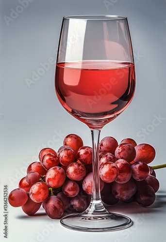 Refreshing Rose Wine Beside Fresh Grapes on a Light Background