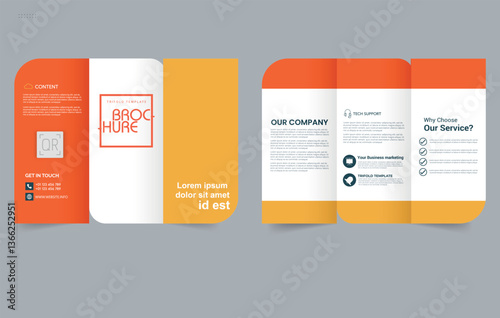 Trifold brochure Template. Orange flyer design for various businesses.