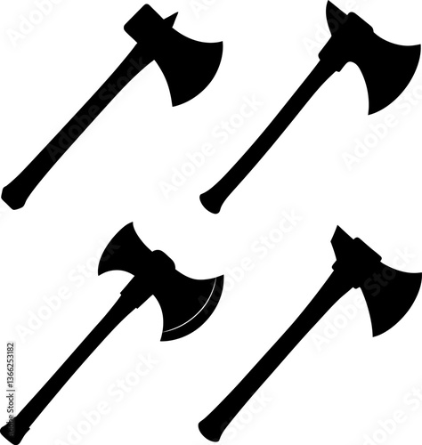 Black axe vectors collection black and white, Vector of black axes set design