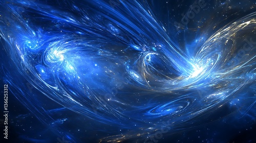 Abstract cosmic art featuring brilliant blue swirling energy and starlight, a mesmerizing celestial display.