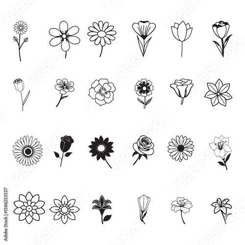 Elegant Floral Icon Grid Timeless Nature Motifs