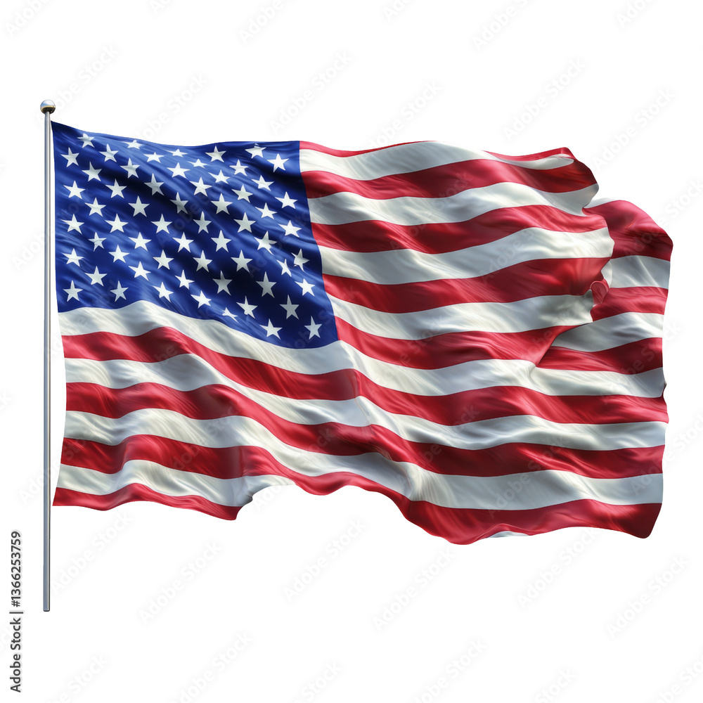 Obraz premium Waving American Flag Isolated on Transparent Background with Motion Effect