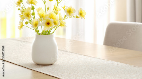 Wallpaper Mural Bright yellow flowers in a simple white vase on a wooden table, adding a touch of spring to a modern kitchen. Torontodigital.ca