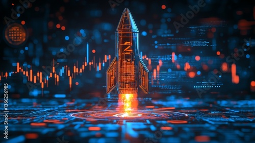 Digital Rocket Launch Startup Innovation Technology Success Future data code speed growth modern    