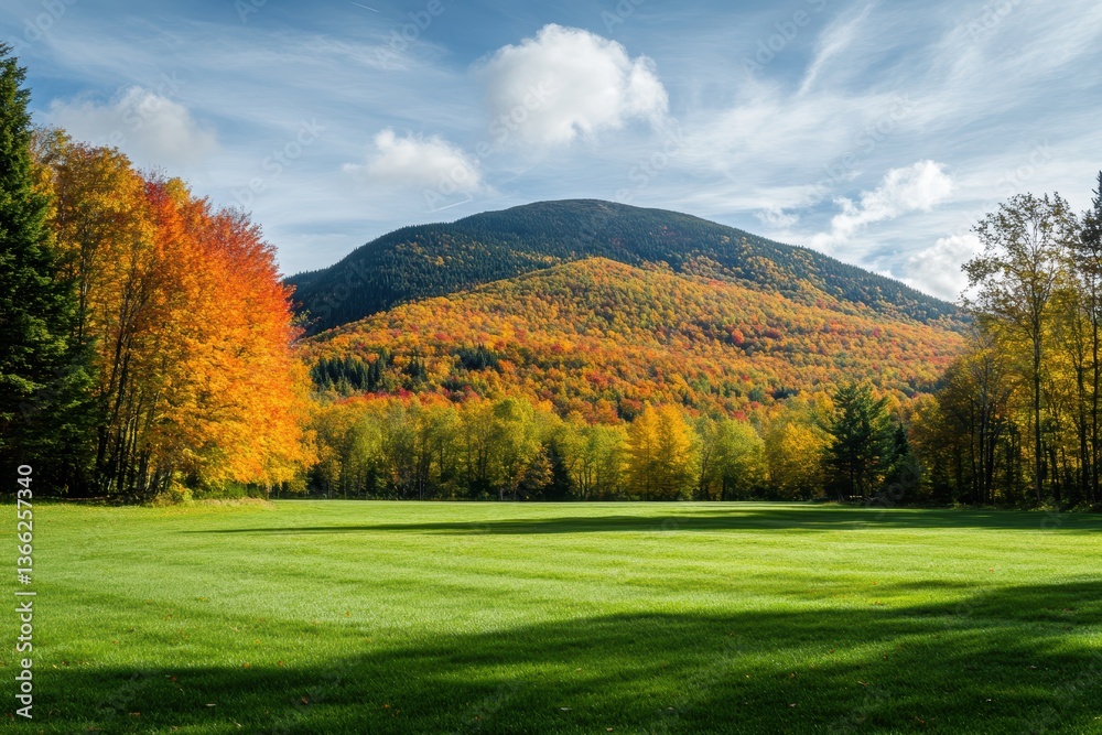 Fototapeta premium 秋の色彩に包まれた広がる草原と丘の風景