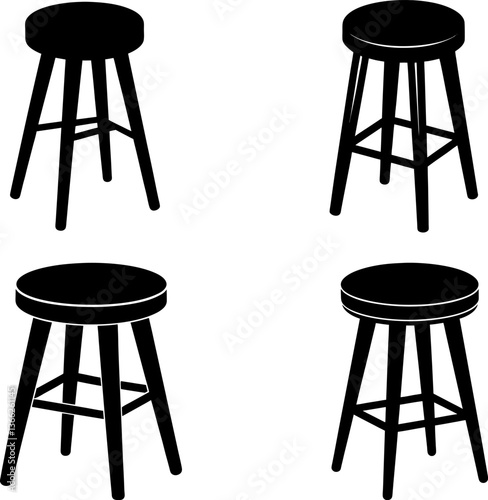 Stool vectors collection black and white, Vector of bar stool set design