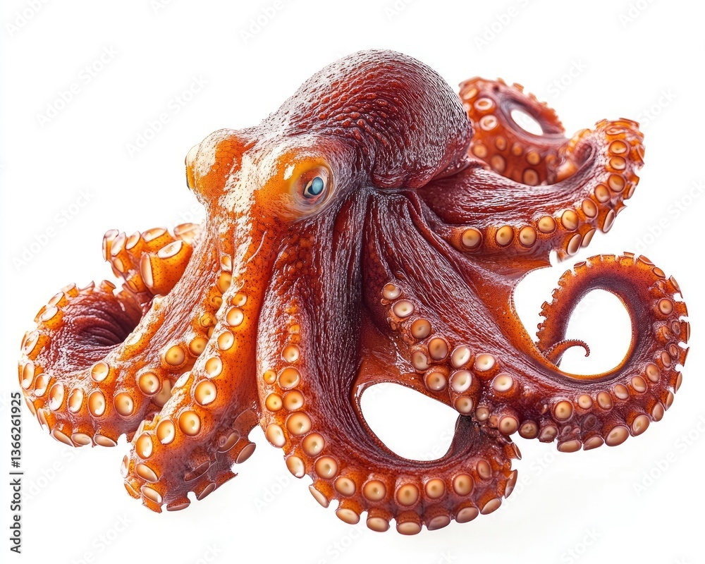 Obraz premium Isolated Octopus on White Background Displaying Tentacles and Suckers Close Up