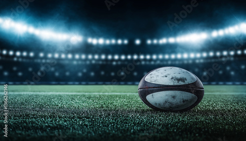 Rugby Ball Stadium Night Game Field Grass Lights