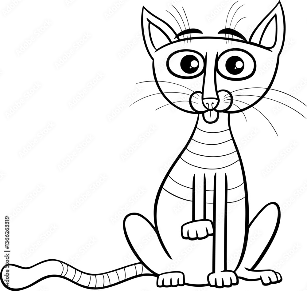funny cartoon tabby cat comic animal character coloring page
