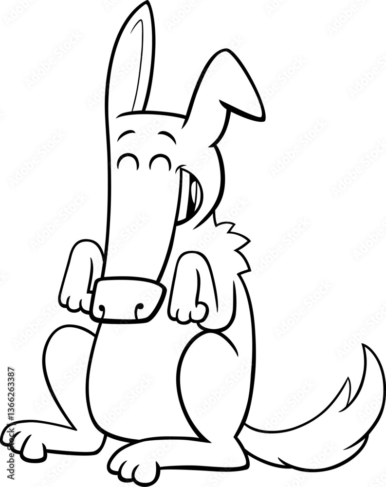 happy cartoon brown dog animal character coloring page
