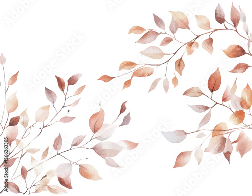 Watercolor illustration of autumn leaves in soft earth tones for seasonal invitations botanical backgrounds and elegant nature inspired designs