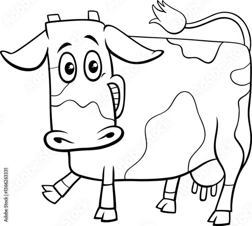 Obraz na płótnie happy cartoon spotted cow farm animal character coloring page w salonie