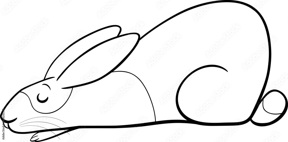 cartoon lying miniature rabbit animal character sleeping coloring page