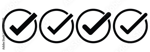 Checkmark icon for apps and websites. Tick mark, Right symbol. Correct, approved, accept, verified symbol. Black verified badge icon. Confirmed profile, verification mark.  Quality badge vector set.