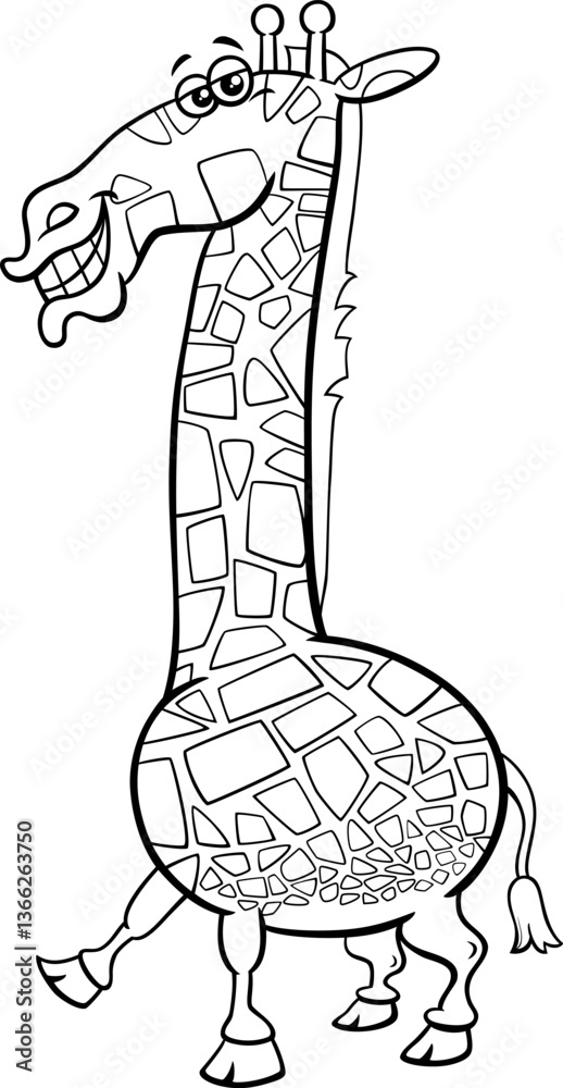 funny cartoon giraffe comic animal character coloring page