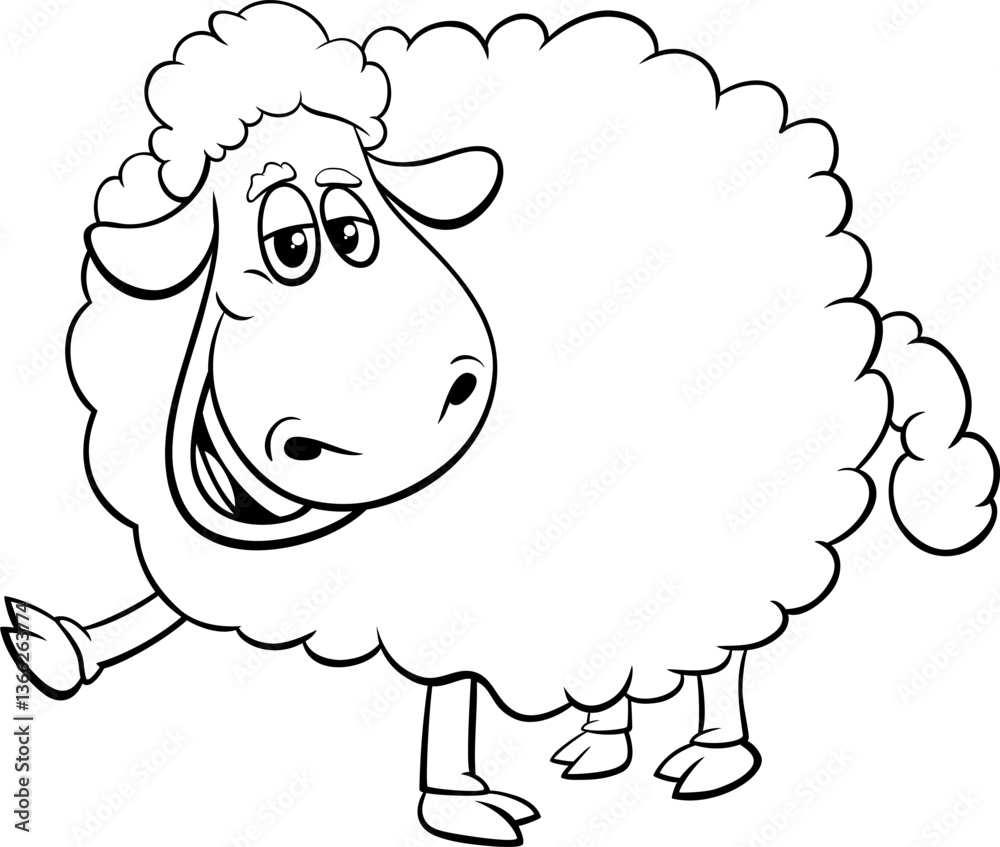 funny cartoon sheep farm animal character coloring page