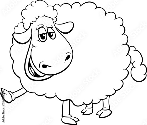 Obraz na płótnie funny cartoon sheep farm animal character coloring page w salonie