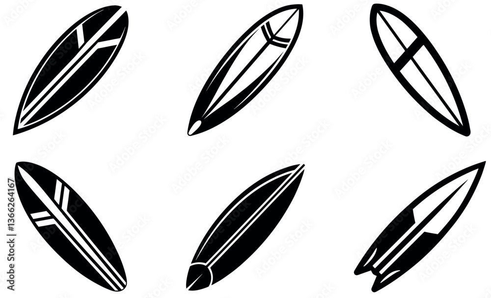Simple Black and White Surfboard Icons design Simple Black and White Surfboard Icons design