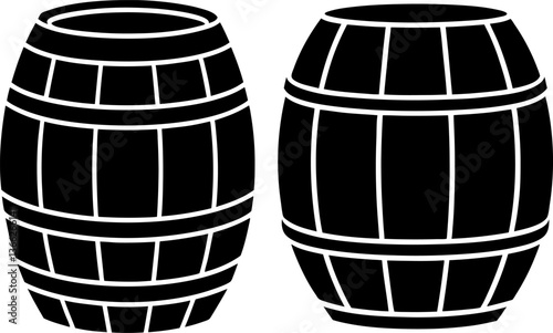 Barrel vectors collection black and white, Vector of wooden barrel set design
