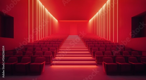 Modern Theater Interior With Minimalist Design and Vibrant Red Lighting Showc...