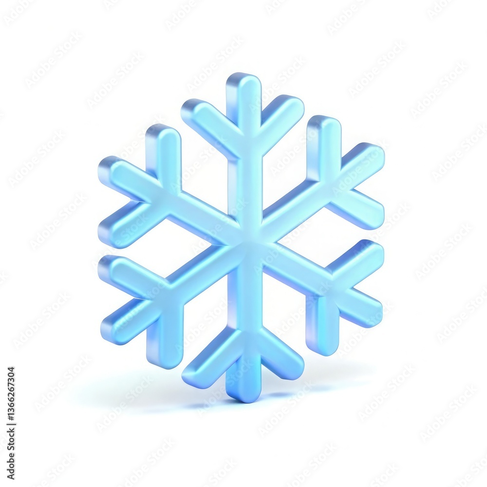 A blue 3D snowflake icon, isolated, evokes winter's cold crystal design A blue 3D snowflake icon, isolated, evokes winter's cold crystal design