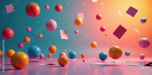Bouncing colorful balls with cards floating in the air , games, bingo, dynamic