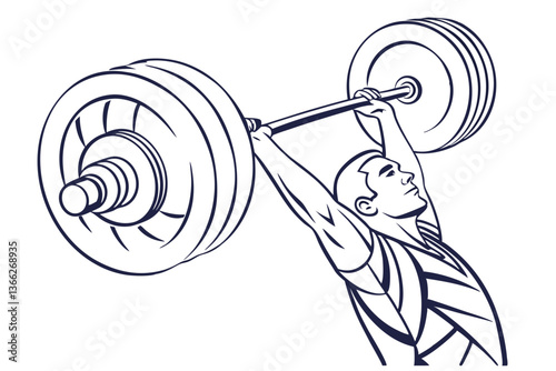 Muscular Weightlifter Lifting Barbell