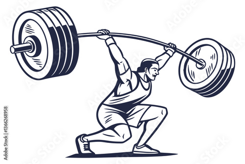Muscular Weightlifter Lifting Barbell