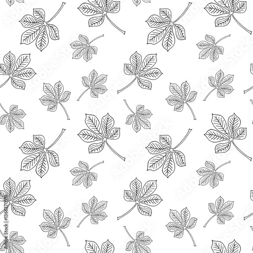 black and white chestnut leaf pattern