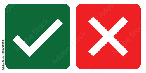 Tick and cross signs. YES and NO. False and true, right and wrong. Correct and incorrect, accept and reject. Vector illustration.